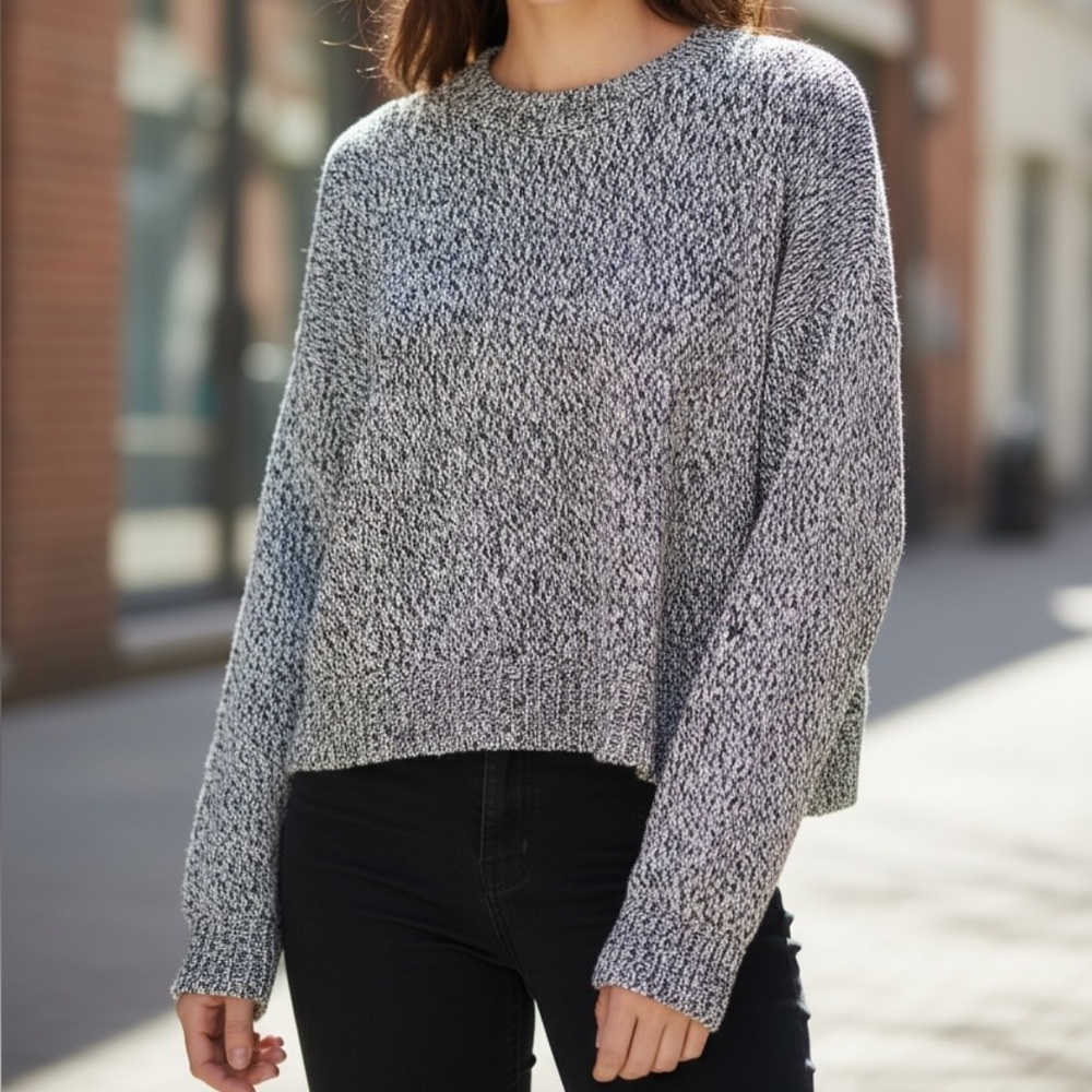 H&M Black and White Marled Crewneck Sweater